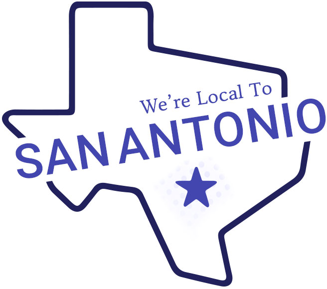 Outline of the shape of Texas saying We're Local to San Antonio