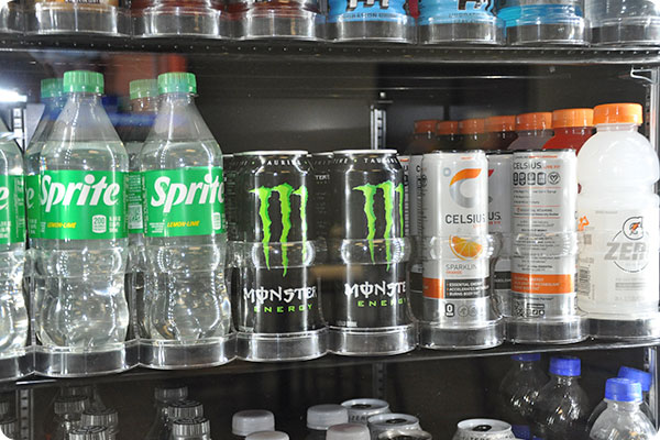 Variety of open vending machine drinks
